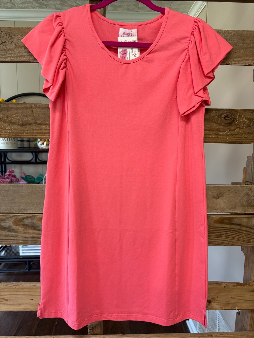 Women’s Coral Ruffle Sleeve Knit Mini Dress NWT